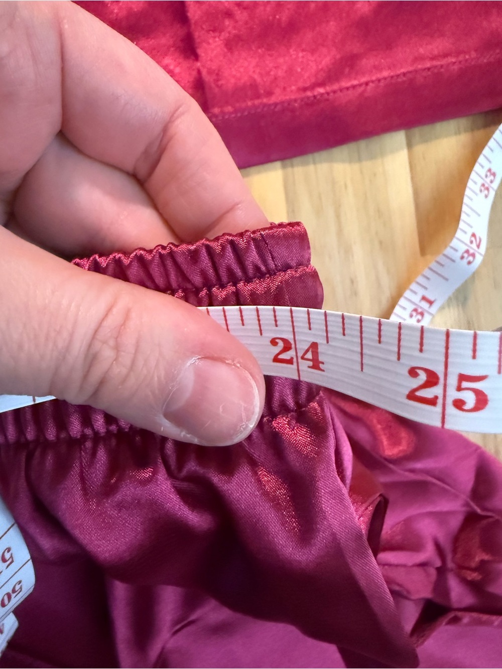 Satin Short Sleeve Pajama Set in Burgundy with White Piping - Picture 9 of 12